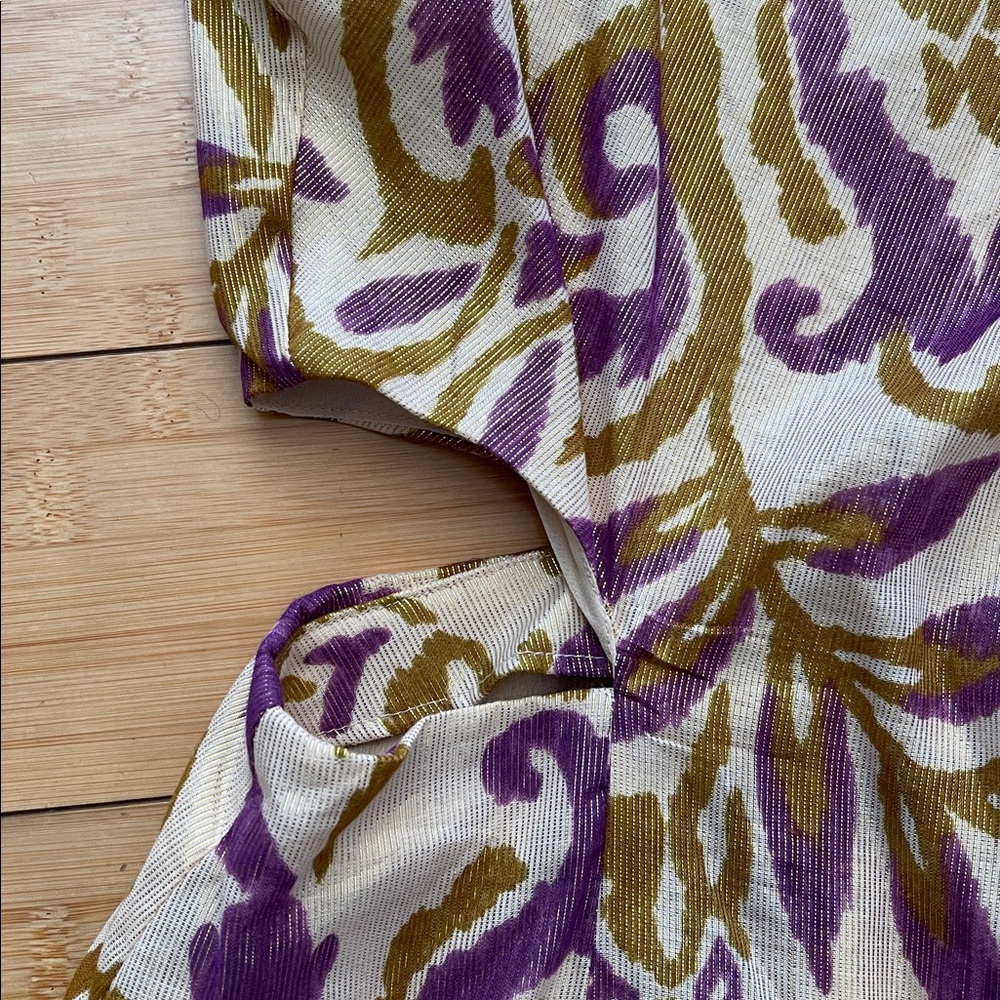 Zara Women Purple and Gold Midi Dress Half Lined Cut Out Waist Med NWT Metallic - Picture 7 of 16